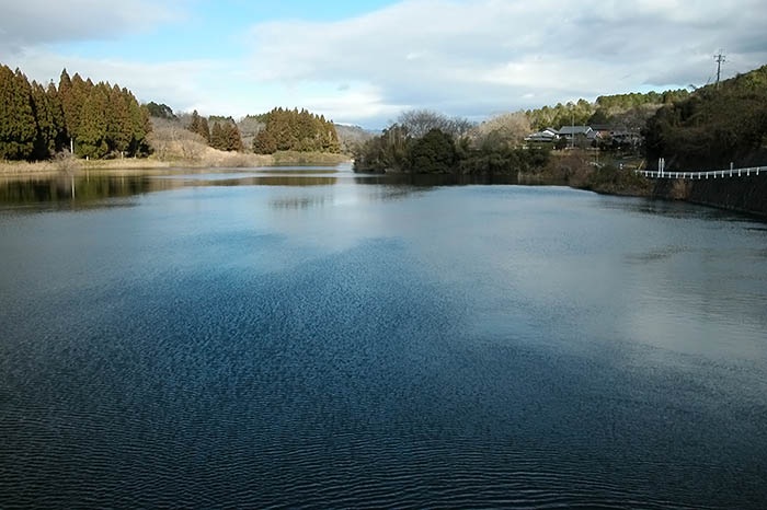 水道専用の奈良市営須川ダム貯水地＝2021年12月27日、同市須川町